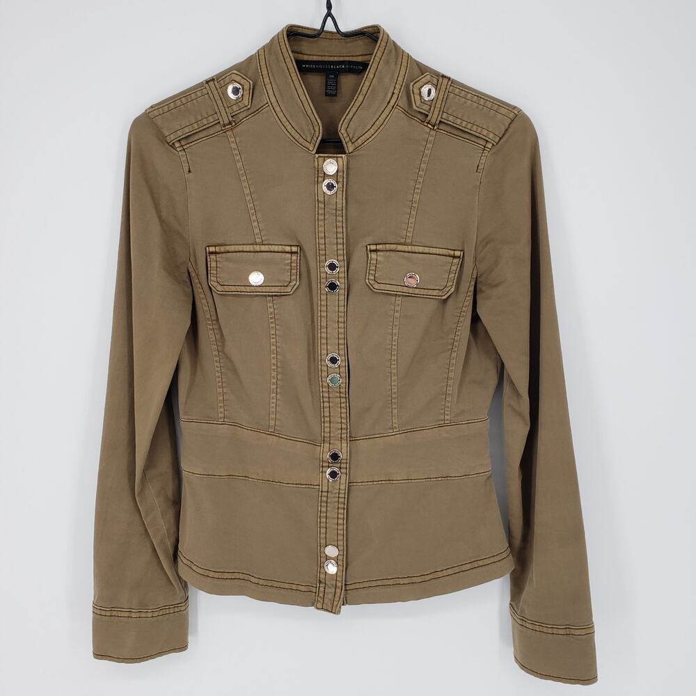 White House Black Market Button Down Jacket 00 Lightweight Olive Green Military
